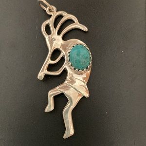 Sterling silver and turquoise Kokopelli pendent. Beautiful-